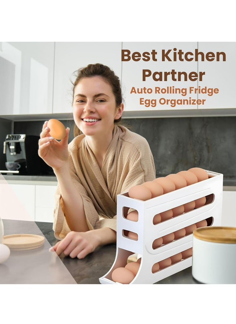 Refrigerator Egg Rack, 4 Tier Rolling Design, Holds 30 Eggs, Space Saving