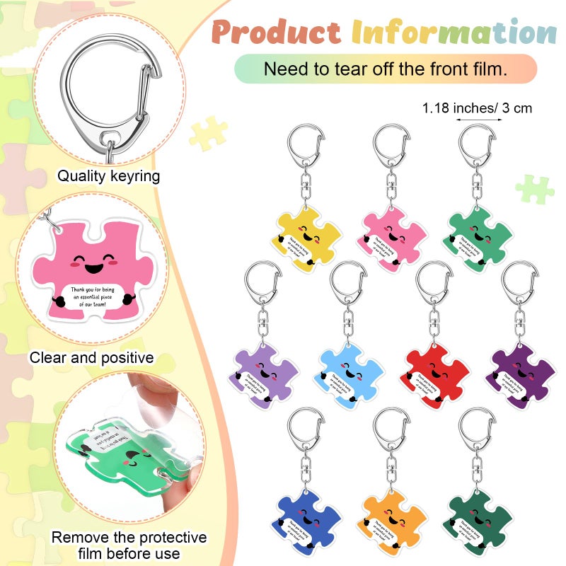 Dunzoom Employee Appreciation Gifts Bulk for Workplace Coworker Office Staff Teacher Nurse Doctor Social Worker Team Work Puzzle Piece Keychains & Thank You Pens(20 Set) - Image 3