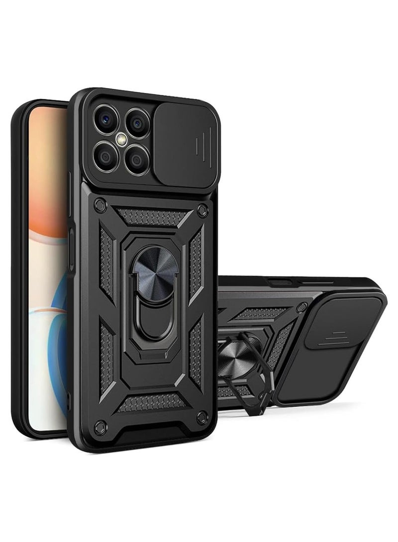 جراب honor x8 4g كام شيلد مقاوم للصدمات والخدوش حماية كاملة بتصميم جذاب مع غطاء للكاميرا وحلقة معدنية متعددة الوظائف لهاتف هونر اكس 8  (honor x8 4g cover)