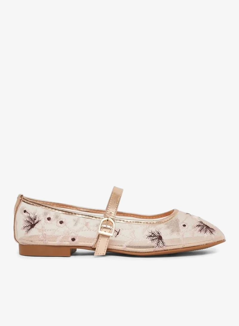 Styli Embroidered Mesh Mary Jane Shoes
