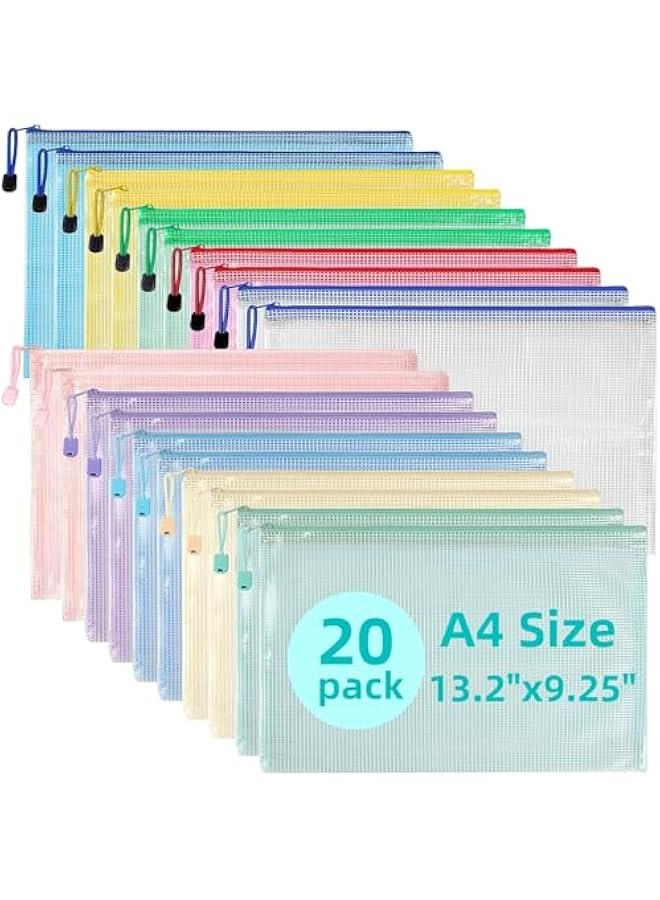Generic Mesh Zipper Pouch Zipper Bags 20 Pcs, 10 Colors Puzzle Bag for Organizing Storage, Letter Size, A4 Size, Zipper File Bags for Organizing School Supplies, Office Appliances, Home and Travel Storage  - Image 1