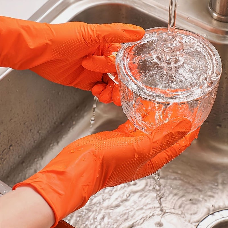 Orange Thickened Diamond Pattern Nitrile Gloves 8 MIL XL Powder Free - Image 3