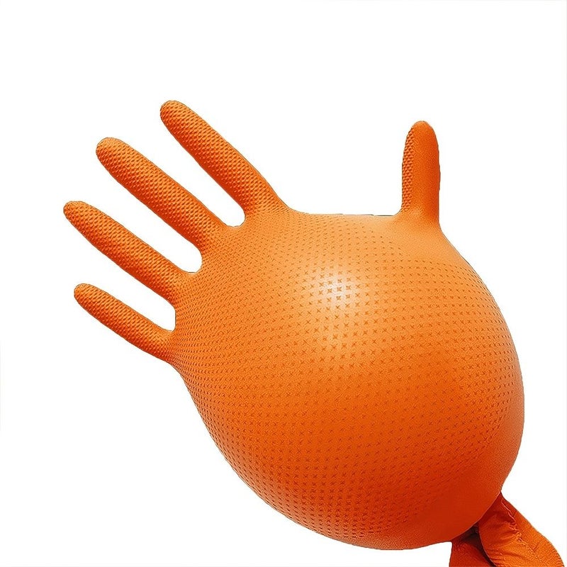 Orange Thickened Diamond Pattern Nitrile Gloves 8 MIL XL Powder Free - Image 2