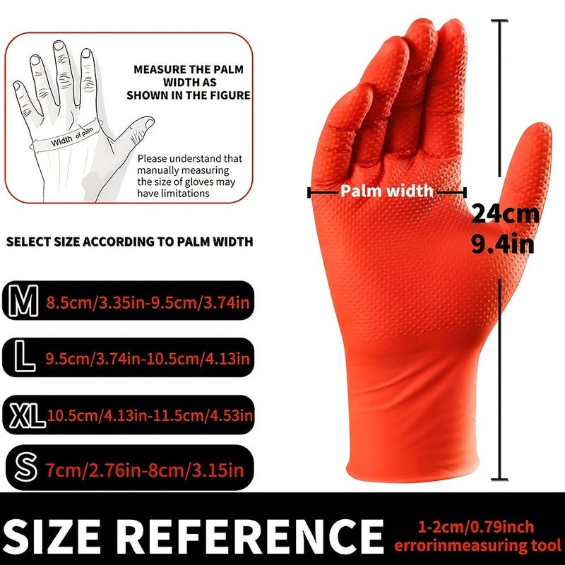 Orange Thickened Diamond Pattern Nitrile Gloves 8 MIL XL Powder Free - Image 4