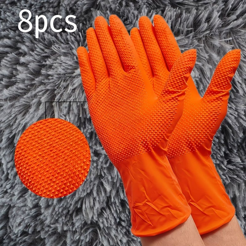 Orange Thickened Diamond Pattern Nitrile Gloves 8 MIL XL Powder Free - Image 1