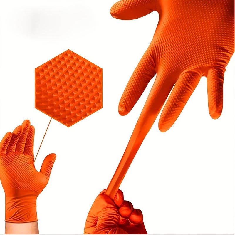 Orange Thickened Diamond Pattern Nitrile Gloves 8 MIL XL Powder Free - Image 5