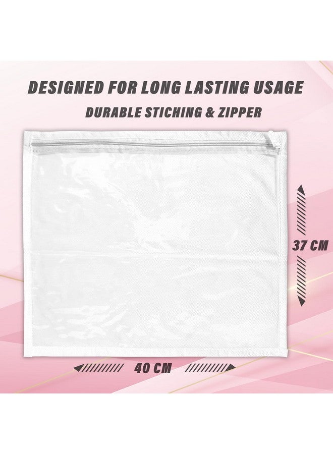 Kuber Industries Kuber Industries Foldable saree covers with Zip| Single Saree Storage Bags |Clothes Organiser for wardrobe |Transparent Top With Premium Zipper|Pack of 24 (White)  - Image 3