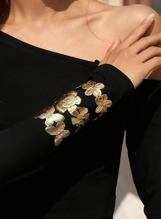 تايك تو سوار مفتوح ذهبي بتصميم وردة