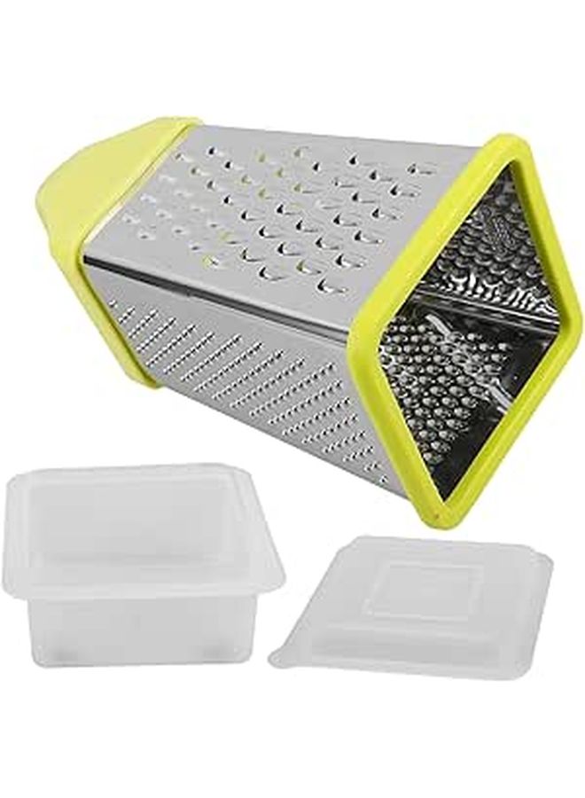Green Multi Function Stainless Steel Cheese Grater Vegetable Slicer with 4 Sides and Storage Box for Home Cooking - Image 1