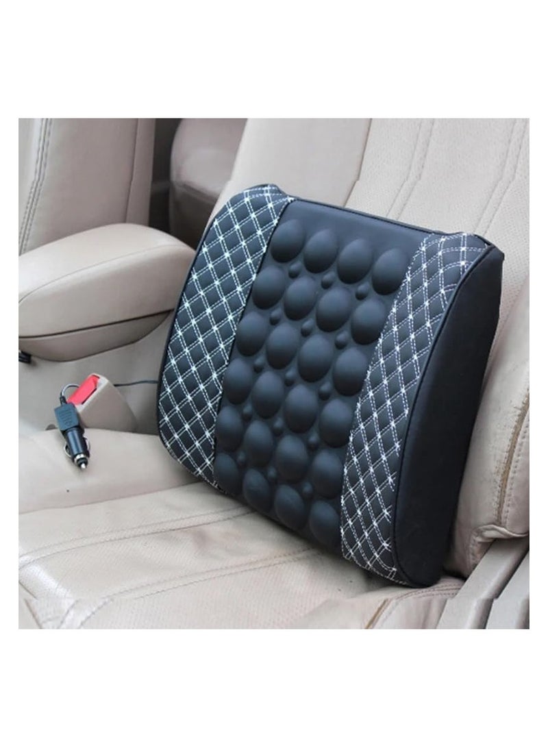 Electric Massage Pillow Medical Lumbar Support Waist Pillow for Car Office Home, Memory Foam Support for Seat, Backrest, Chair, Sofa and More - Black White Line - Image 1