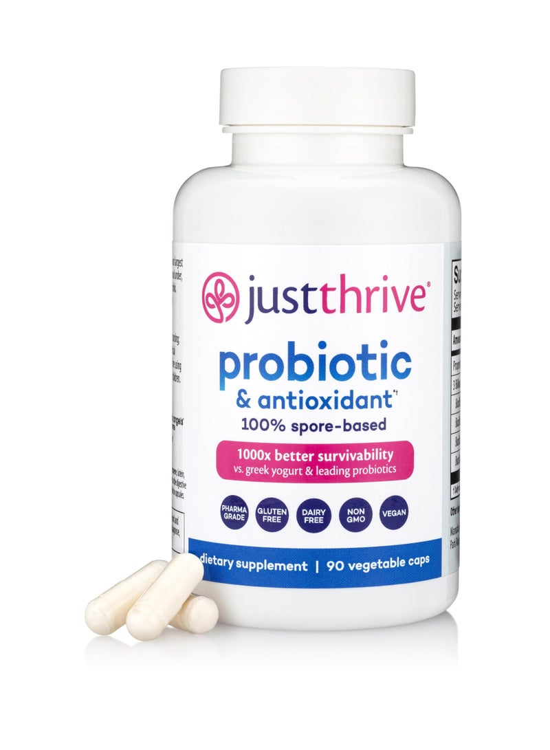 جاست ثرايف مكمل البكتيريا الحيوية ومضادات الأكسدة - دعم هضمي ومناعي قائم على الأبواغ 100% - خالي من الجلوتين، 30 كبسولة - Image 1