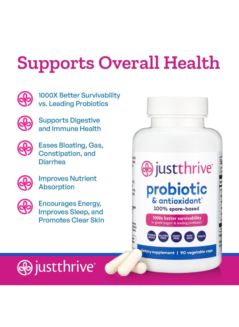 جاست ثرايف مكمل البكتيريا الحيوية ومضادات الأكسدة - دعم هضمي ومناعي قائم على الأبواغ 100% - خالي من الجلوتين، 30 كبسولة - Image 4