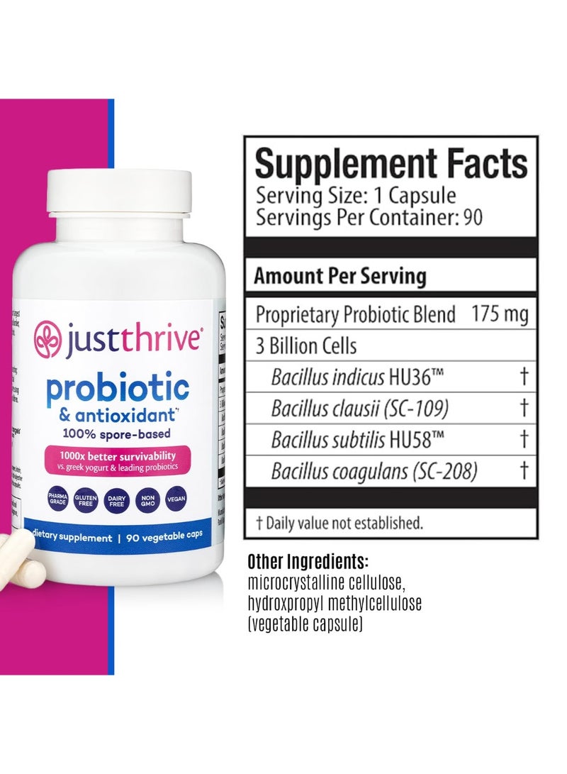 جاست ثرايف مكمل البكتيريا الحيوية ومضادات الأكسدة - دعم هضمي ومناعي قائم على الأبواغ 100% - خالي من الجلوتين، 30 كبسولة - Image 3