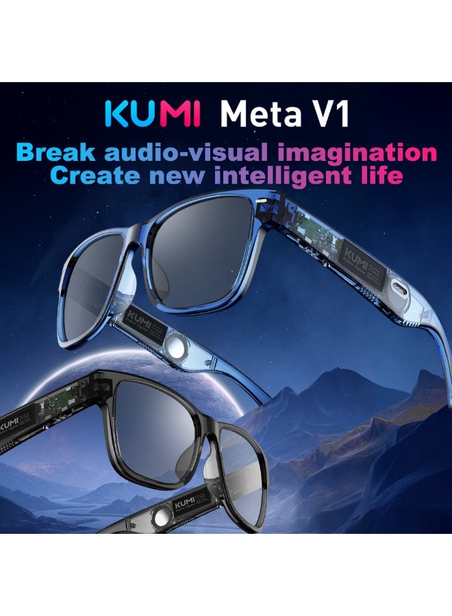 Kumi Meta V1 Smart Audio Glasses with TR90 Frame, Dual Speakers, AI Voice Assistant, Magnetic Charging, Waterproof IPX4 – Blue - Image 4