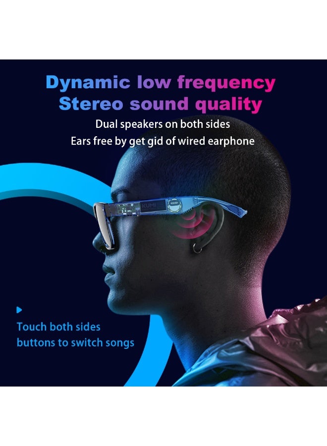 Kumi Meta V1 Smart Audio Glasses with TR90 Frame, Dual Speakers, AI Voice Assistant, Magnetic Charging, Waterproof IPX4 – Blue - Image 5