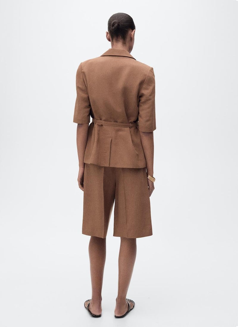 MANGO - Linen-Blend Suit Jacket With Belt - Image 1