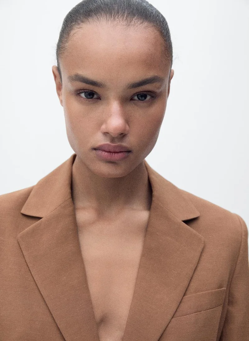 MANGO Linen-Blend Suit Jacket With Belt