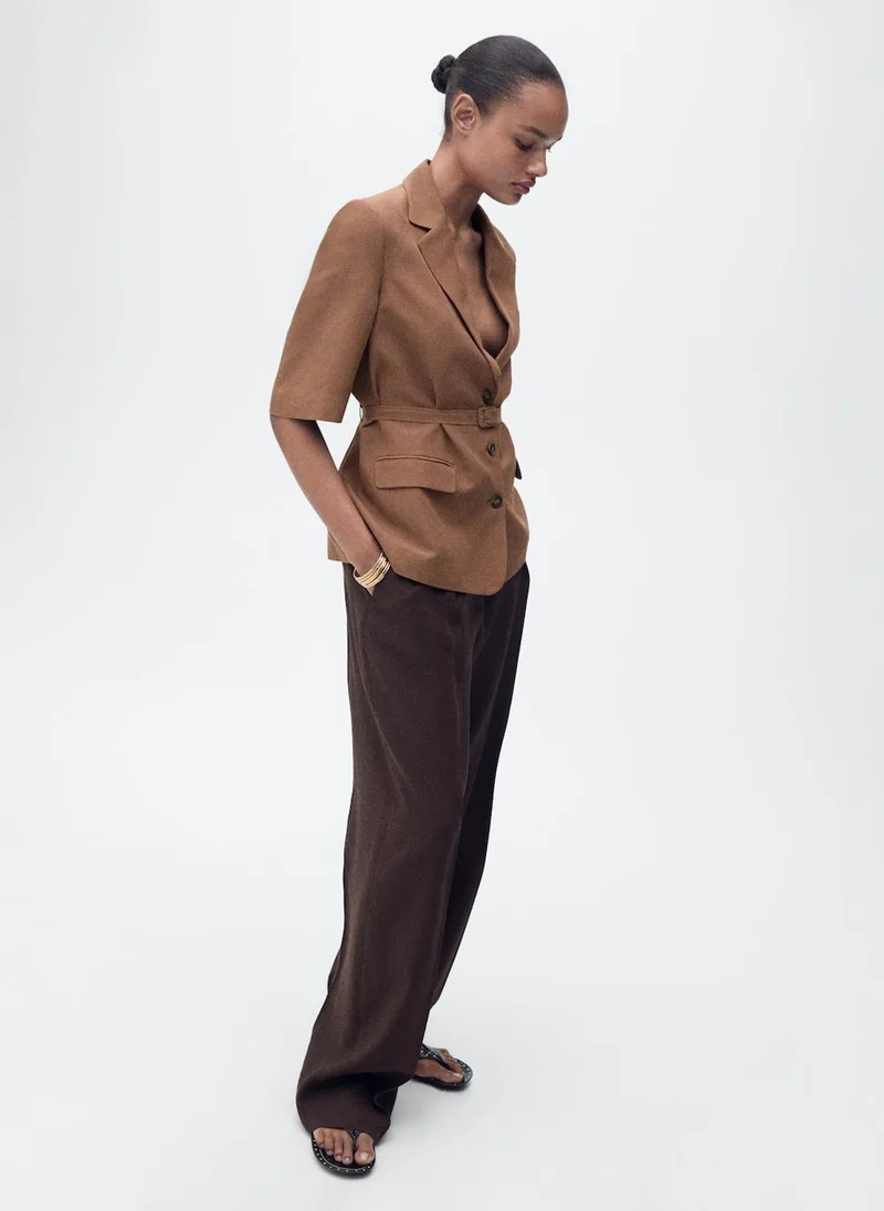 MANGO Linen-Blend Suit Jacket With Belt