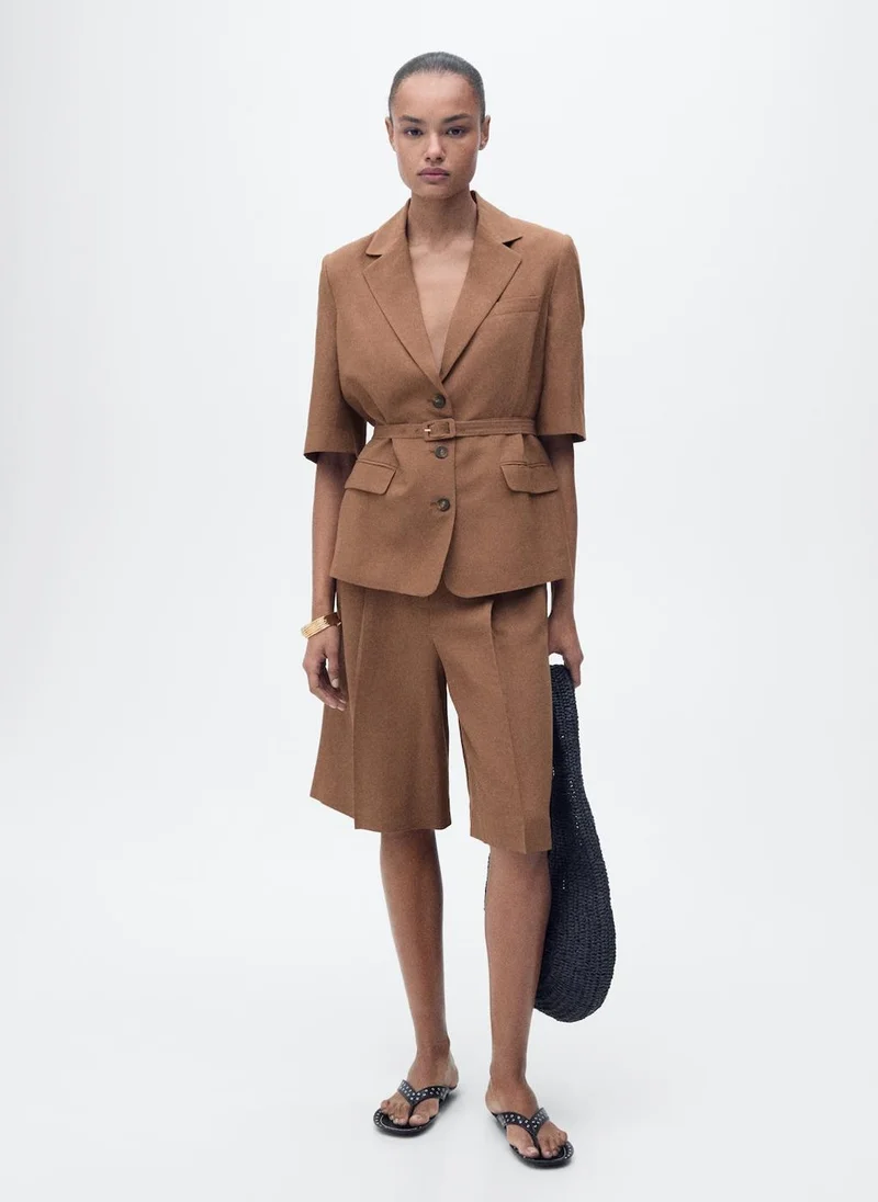 MANGO Linen-Blend Suit Jacket With Belt