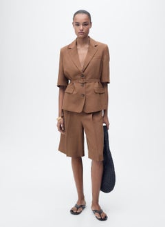 MANGO Linen-Blend Suit Jacket With Belt  - Image 5