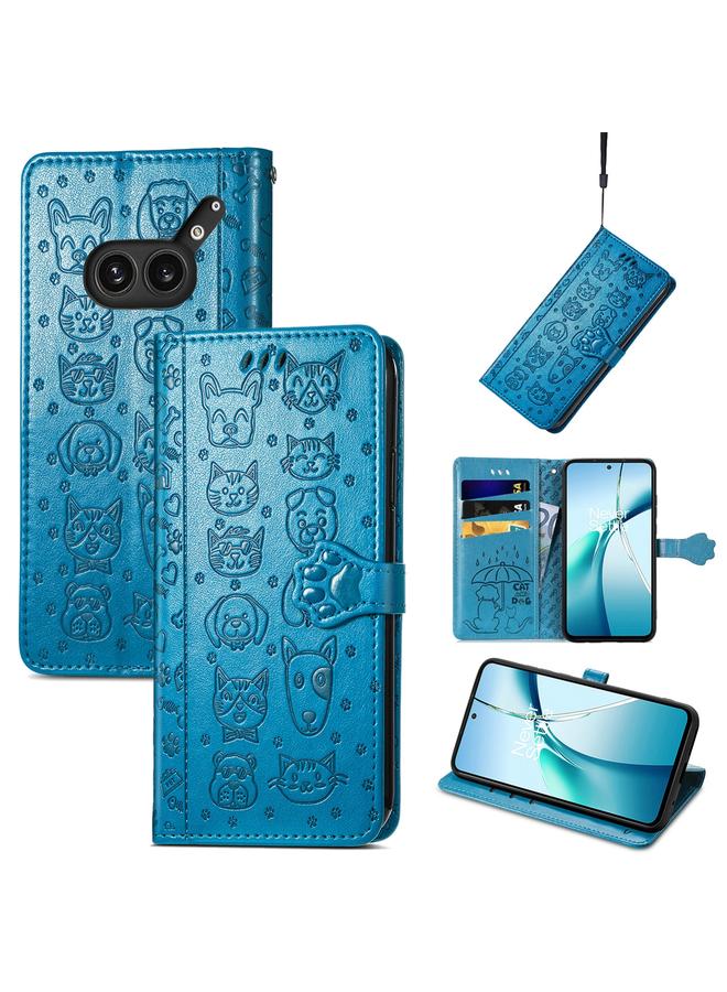 Case For Nothing Phone 2a Plus Cat and Dog Embossed Leather Phone Case