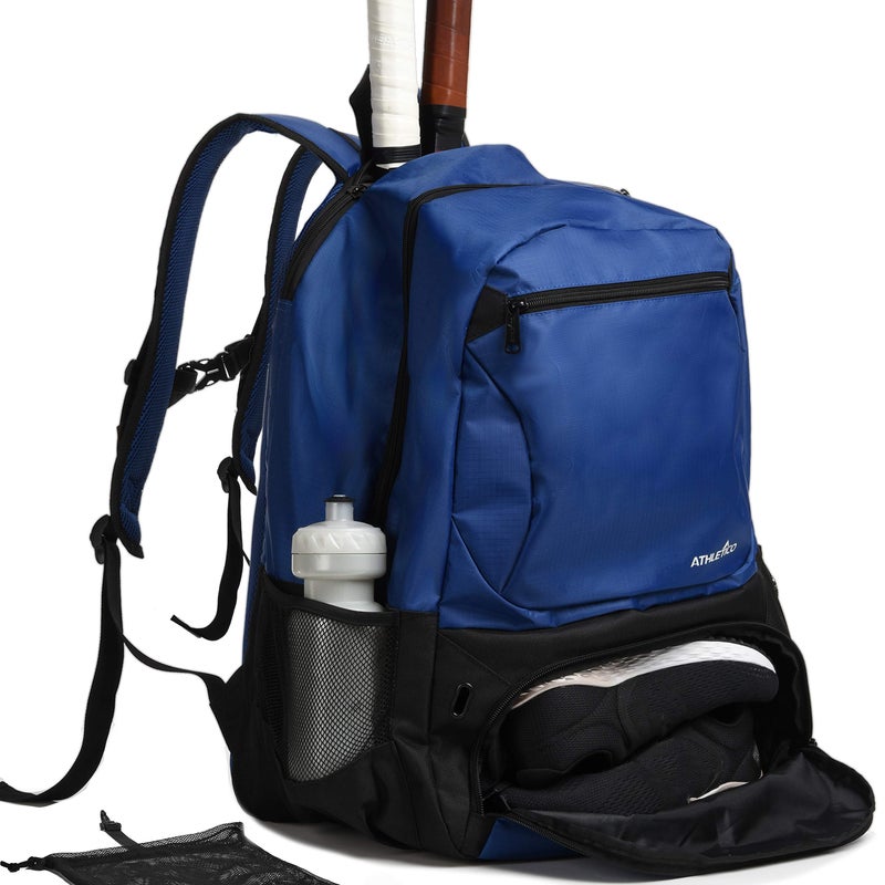 Athletico Premier Tennis Backpack - Tennis Bag Holds 2 Rackets in Padded Compartment | Separate Ventilated Shoe Compartment | Tennis Bags for Men or Women (Blue) - Image 1