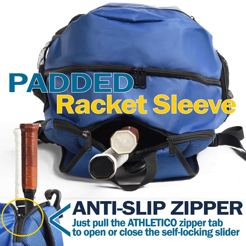 Athletico Premier Tennis Backpack - Tennis Bag Holds 2 Rackets in Padded Compartment | Separate Ventilated Shoe Compartment | Tennis Bags for Men or Women (Blue) - Image 2