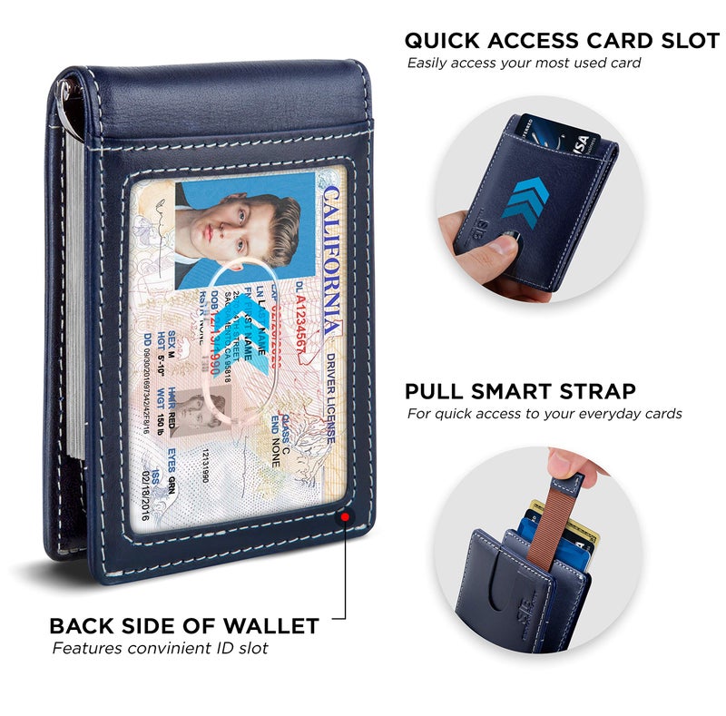 SERMAN BRANDS محافظ سِيرمان براندز RFID المضادة للسرقة نحيفة من الجلد الطبيعي للرجال مع مشبك نقود هدية رقيقة (أزرق أطلنطي 1.S) - Image 4