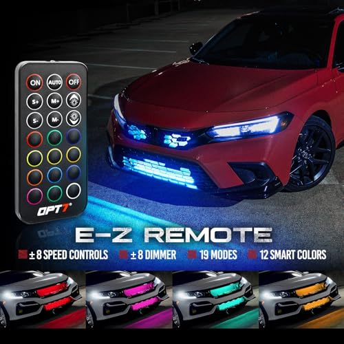 OPT7 Aura 4PCS LED Grille Lights with Remote Control, 12 inches IP67 Waterproof LED Strip Lights, Multi-Color, Dimmer, Fade, Cycle, Strobe, Peel'n'Stick Front Grill Valence, for Car Truck SUV - Image 3