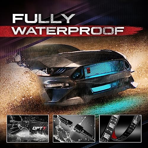 OPT7 Aura 4PCS LED Grille Lights with Remote Control, 12 inches IP67 Waterproof LED Strip Lights, Multi-Color, Dimmer, Fade, Cycle, Strobe, Peel'n'Stick Front Grill Valence, for Car Truck SUV - Image 4