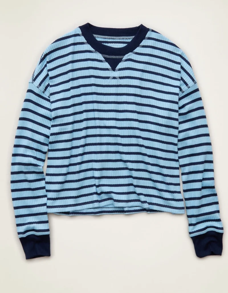 AE Long-Sleeve Waffle Plush Crew Neck Tee
