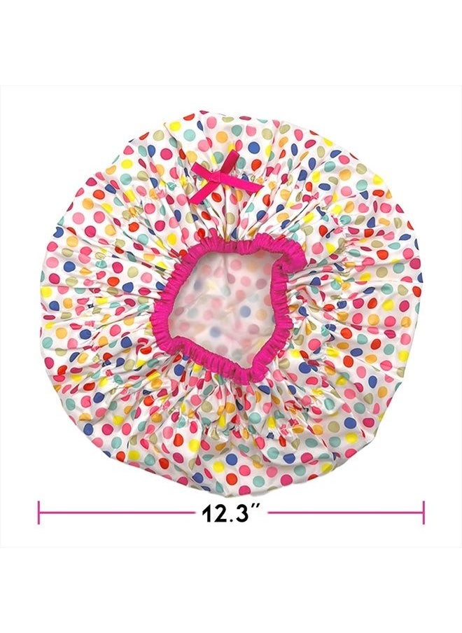 Betty Dain - Reusable Shower Cap & Bath Cap & Lined, Oversized Waterproof Shower Caps Large Designed for all Hair Lengths with PEVA Lining & Elastic Band Stretch Hem Hair Hat - Fashionista Deco Dots - Image 1