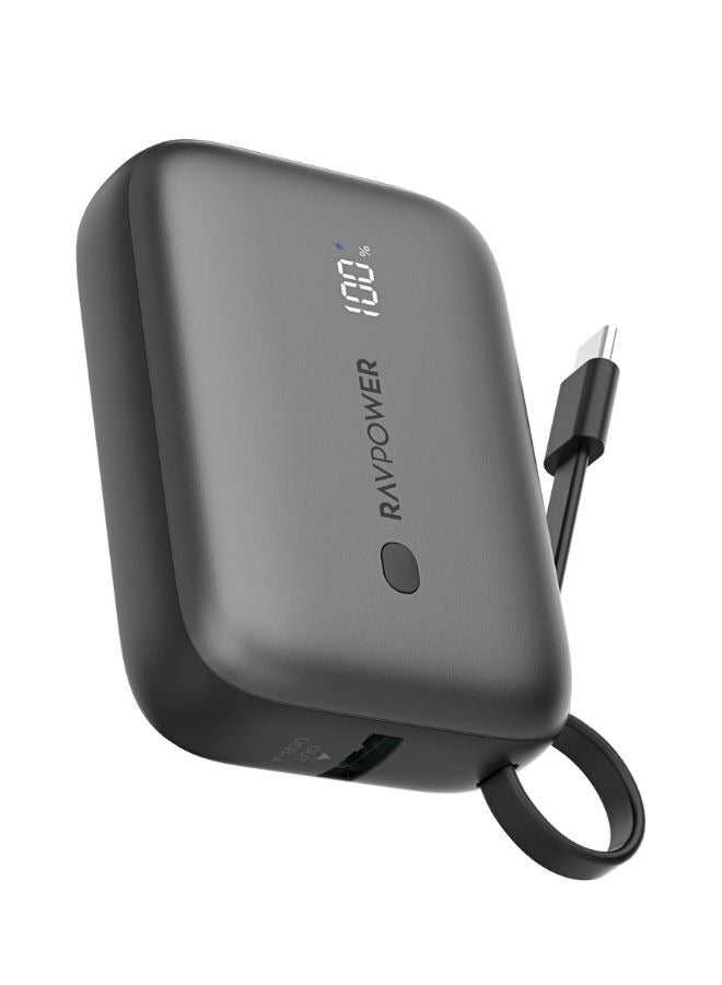 راف باور بنك طاقة RAVPower 20W PD سعة 10000mAh مع كابل USB-C مدمج، شحن سريع 3 منافذ، تصميم مدمج، PowerIQ 3.0، توافق عالمي، شاشة رقمية ذكية - Image 1