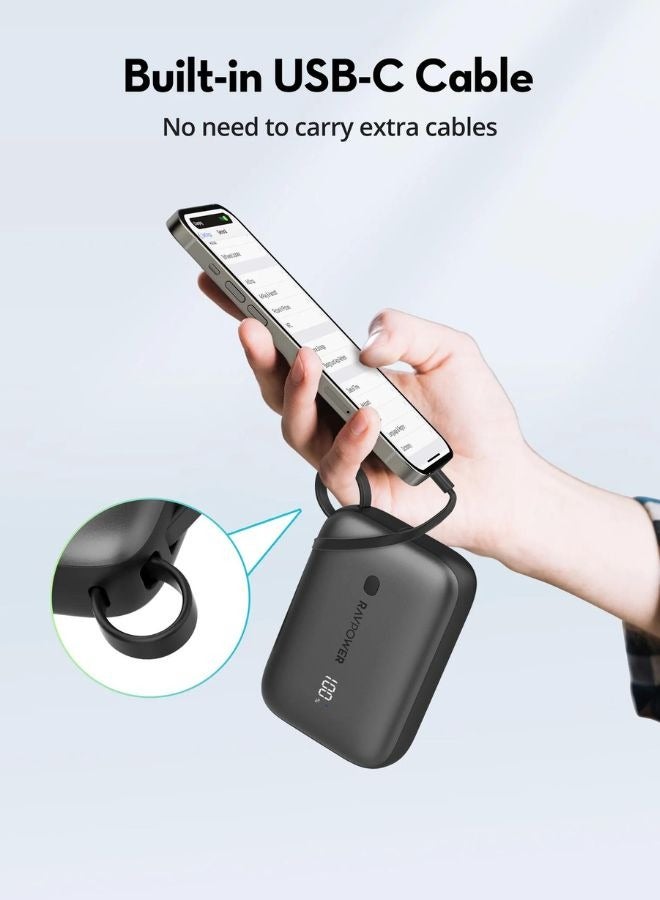 راف باور بنك طاقة RAVPower 20W PD سعة 10000mAh مع كابل USB-C مدمج، شحن سريع 3 منافذ، تصميم مدمج، PowerIQ 3.0، توافق عالمي، شاشة رقمية ذكية - Image 3