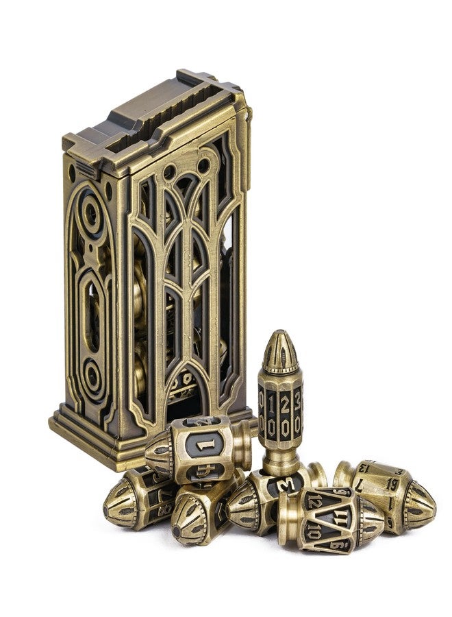 UDIXI Metal DND Bullet Dice Set, 7-Die Polyhedral Metal Dice Set with Unique Container for D&D, Role Playing Game or Other Tabletop Games（Ancient Bronze） - Image 1