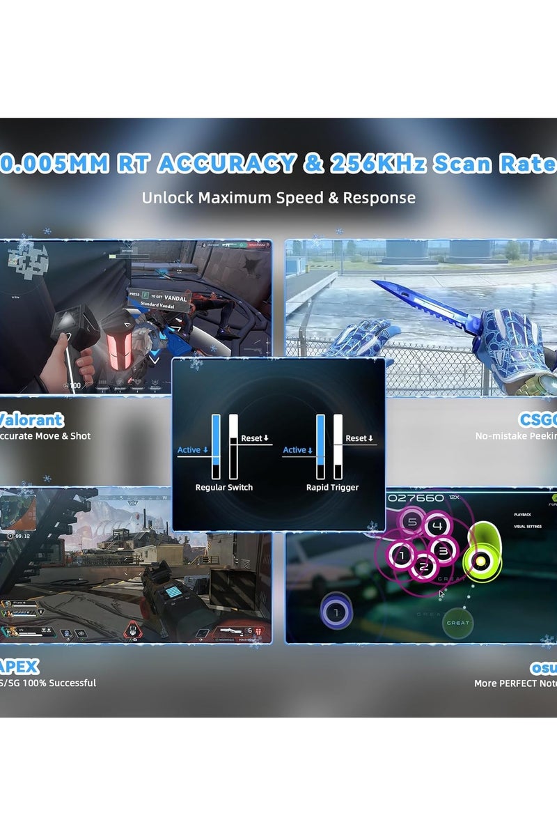 هجوم القرش لوحة مفاتيح الألعاب الميكانيكية السلكية R82HE Rapid Trigger TKL NKRO مع استطلاع 8K، ودقة RT 0.005 مم، ومعدل مسح 256K، وعزل الصوت بخمس طبقات، ومفتاح مغناطيسي بتأثير هول لأجهزة الكمبيوتر الشخصية وأجهزة ماك (محيط أبيض) - Image 3