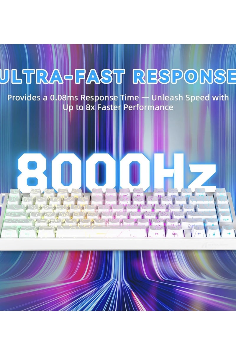 هجوم القرش لوحة مفاتيح الألعاب الميكانيكية السلكية R82HE Rapid Trigger TKL NKRO مع استطلاع 8K، ودقة RT 0.005 مم، ومعدل مسح 256K، وعزل الصوت بخمس طبقات، ومفتاح مغناطيسي بتأثير هول لأجهزة الكمبيوتر الشخصية وأجهزة ماك (محيط أبيض) - Image 4