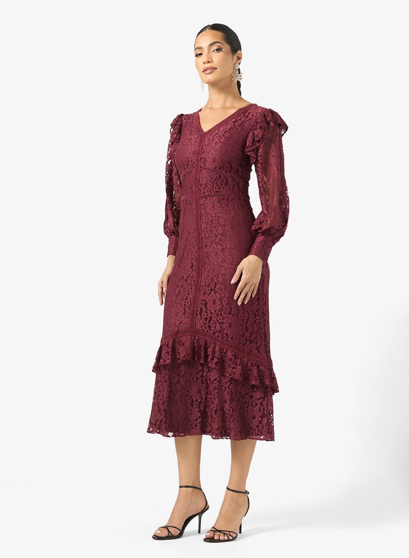 Frock and Frill V-Neck Frill Detailed Midi Dress - Image 1