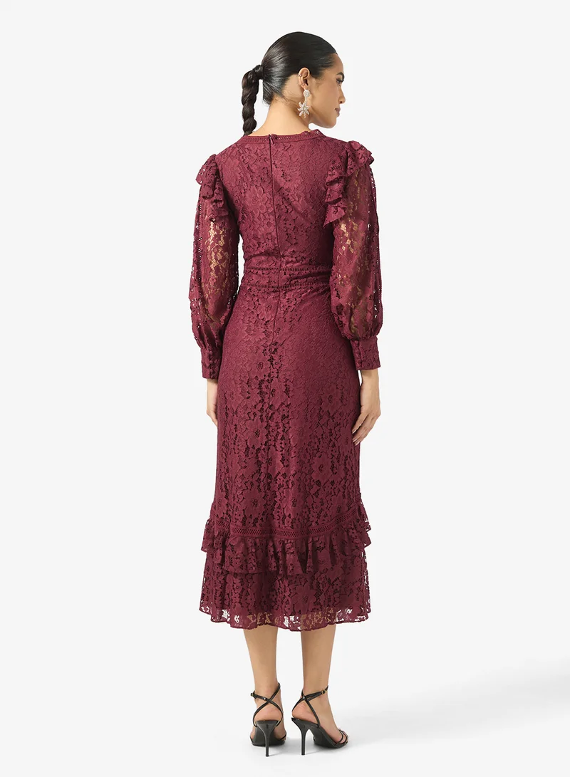 Frock and Frill V-Neck Frill Detailed Midi Dress