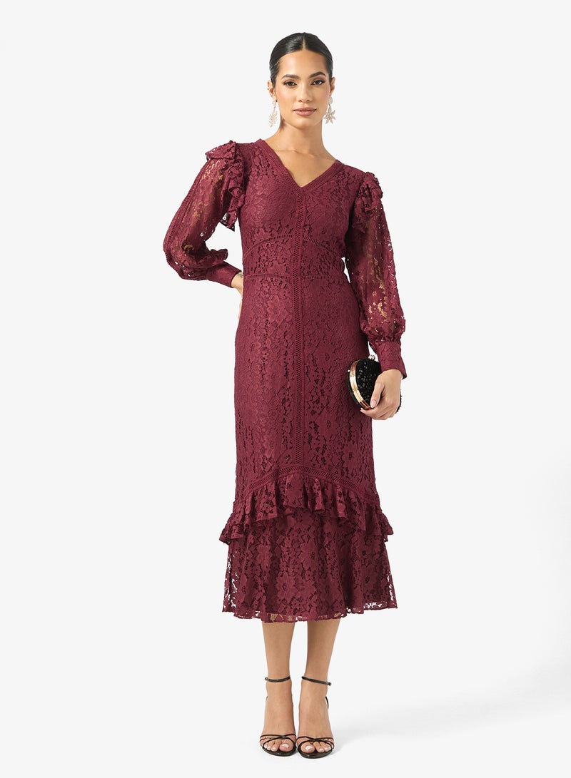 Frock and Frill V-Neck Frill Detailed Midi Dress - Image 4