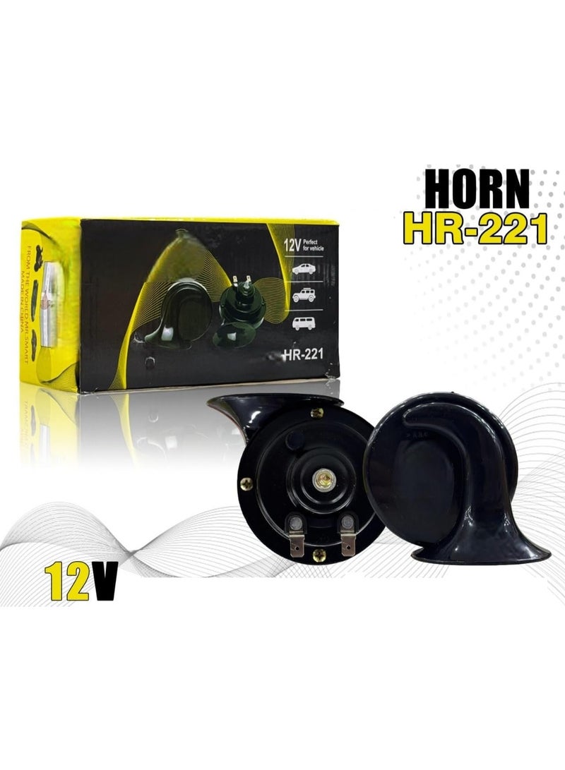 Universal Vehicle Horn Set HR-221 12V, Black Dual Electric Horns for Cars and Vans, Automotive Compatible - Image 2