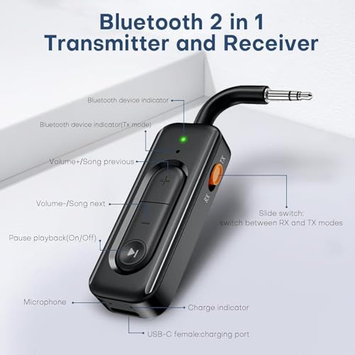 ETZIN Bluetooth Receiver for Car, Car TV, BT5.4, Bluetooth Connection, Chiavetta, Transmitter, Hands-Free, Car with 3.5mm Aux EPL-1424WA - Image 5
