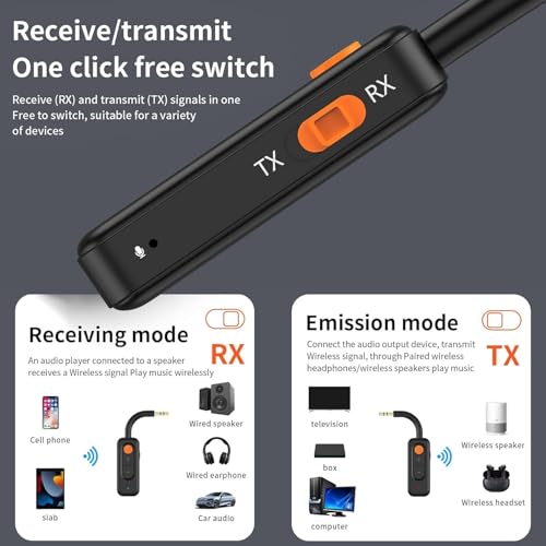 ETZIN Bluetooth Receiver for Car, Car TV, BT5.4, Bluetooth Connection, Chiavetta, Transmitter, Hands-Free, Car with 3.5mm Aux EPL-1424WA - Image 4