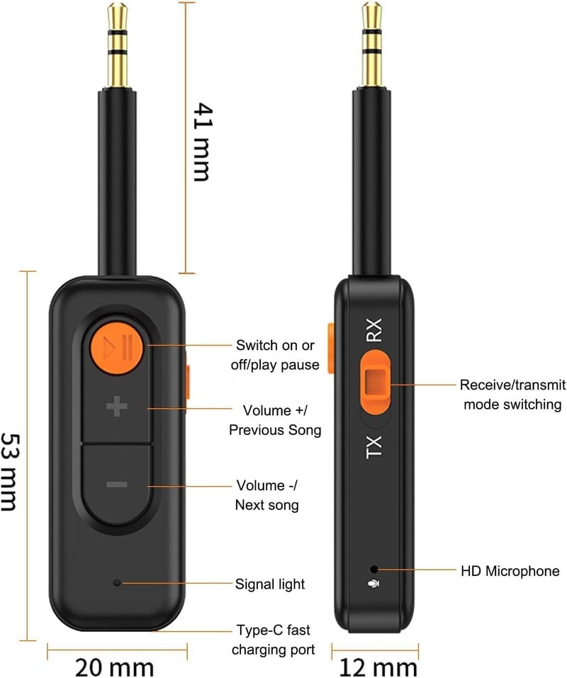 ETZIN Bluetooth Receiver for Car, Car TV, BT5.4, Bluetooth Connection, Chiavetta, Transmitter, Hands-Free, Car with 3.5mm Aux EPL-1424WA - Image 2