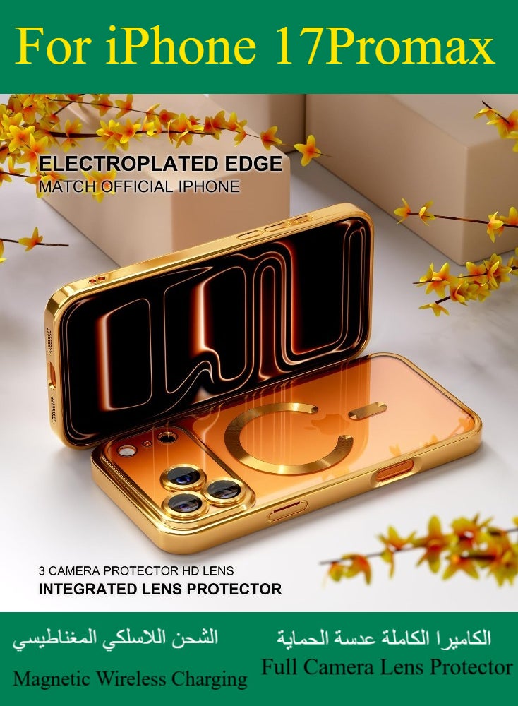 Dili Apple Gold Case iPhone 17 Pro Max Magnetic Magsafe Case Compatible with MagSafe [Never Yellowing] [Military Grade Drop Protection] Full Camera Lens Protector Plating Soft Clear Phone Case for Women and Men Cover - Image 5