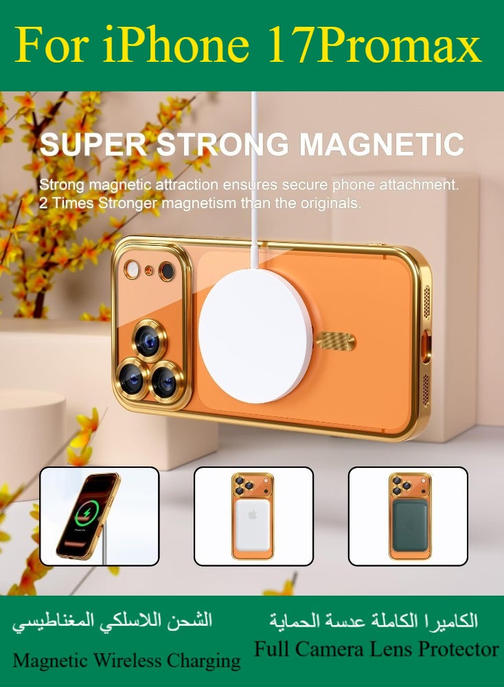 Dili Apple Gold Case iPhone 17 Pro Max Magnetic Magsafe Case Compatible with MagSafe [Never Yellowing] [Military Grade Drop Protection] Full Camera Lens Protector Plating Soft Clear Phone Case for Women and Men Cover - Image 4