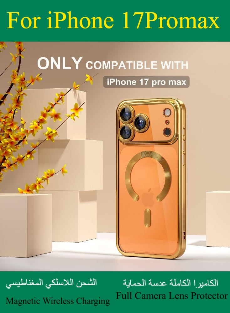Dili Apple Gold Case iPhone 17 Pro Max Magnetic Magsafe Case Compatible with MagSafe [Never Yellowing] [Military Grade Drop Protection] Full Camera Lens Protector Plating Soft Clear Phone Case for Women and Men Cover - Image 2