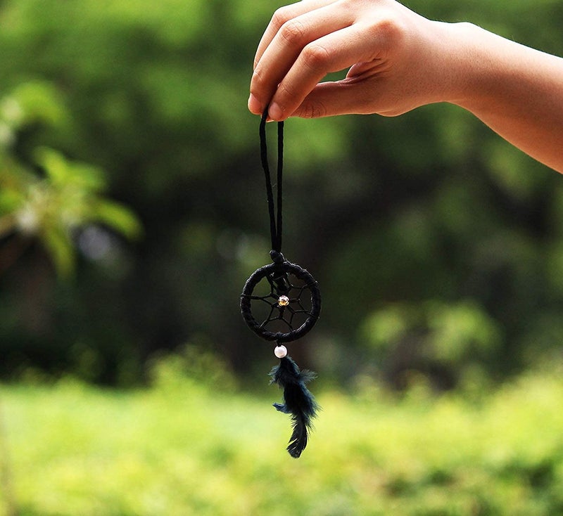 SoilMade Black Car Dream Catcher, Round Shape, Feather and Metal Made, Size Aprox 7inches and 25g, Pack of 1 Car Dream Catcher in Box - Image 1