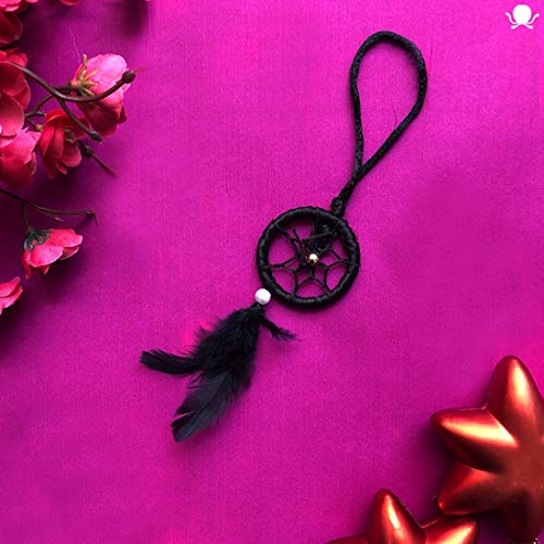 SoilMade Black Car Dream Catcher, Round Shape, Feather and Metal Made, Size Aprox 7inches and 25g, Pack of 1 Car Dream Catcher in Box - Image 2