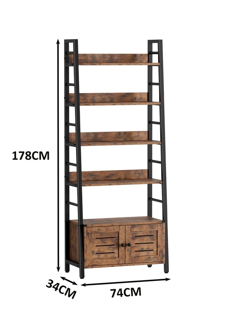 GoldenLike Ladder Bookshelf with Cabinet, 178cm Freestanding Storage Shelf with Metal Frame for Living Room, Home Office, Bedroom - Image 4